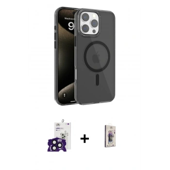 MARSİLYAN™- iPhone 16 Pro Max Kılıf Doruk Doku Özel Seri - Siyah Bilvis 3D Cam Ekran Koruyucu + Bilvis Titan Kamera Lens - SH