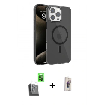 MARSİLYAN™- iPhone 16 Pro Max Kılıf Doruk Doku Özel Seri - Siyah Bilvis 3D Cam Ekran Koruyucu + Raze Metal Kamera Lens - SH