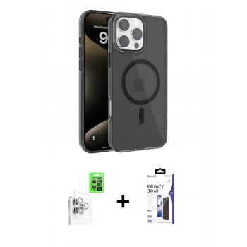 MARSİLYAN™- iPhone 16 Pro Max Kılıf Doruk Doku Özel Seri - Siyah Bilvis 3X AR Hayalet Cam Ekran Koruyucu + Raze Metal Kamera Lens - BZ