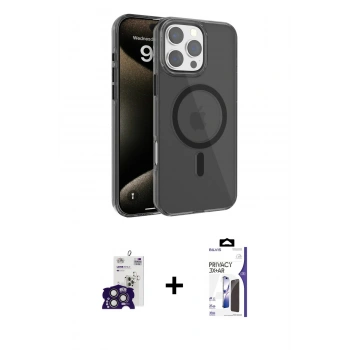 MARSİLYAN™- iPhone 16 Pro Max Kılıf Doruk Doku Özel Seri - Siyah Bilvis 3X AR Hayalet Cam Ekran Koruyucu + Bilvis Titan Kamera Lens - TMGI