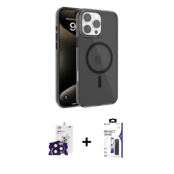 MARSİLYAN™- iPhone 16 Pro Max Kılıf Doruk Doku Özel Seri - Siyah Bilvis 3X AR Hayalet Cam Ekran Koruyucu + Bilvis Titan Kamera Lens - SH