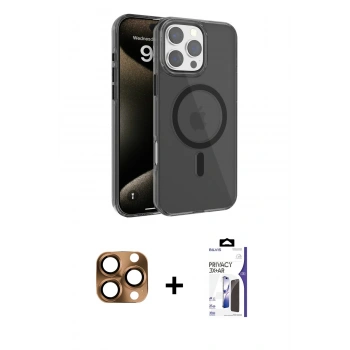 MARSİLYAN™- iPhone 16 Pro Max Kılıf Doruk Doku Özel Seri - Siyah Bilvis 3X AR Hayalet Cam Ekran Koruyucu + Pers Alüminyum Kamera Lens - CLTM