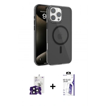 MARSİLYAN™- iPhone 16 Pro Max Kılıf Doruk Doku Özel Seri - Siyah Bilvis 3X AR HD Cam Ekran Koruyucu + Bilvis Titan Kamera Lens - SH