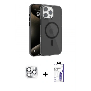 MARSİLYAN™- iPhone 16 Pro Max Kılıf Doruk Doku Özel Seri - Siyah Bilvis 3X AR HD Cam Ekran Koruyucu + Pers Alüminyum Kamera Lens - GS