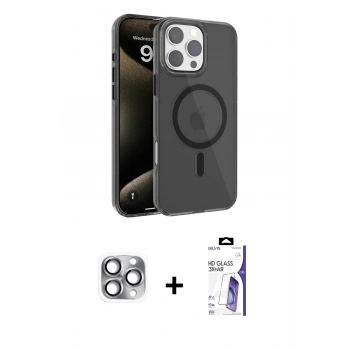 MARSİLYAN™- iPhone 16 Pro Max Kılıf Doruk Doku Özel Seri - Siyah Bilvis 3X AR HD Cam Ekran Koruyucu + Pers Alüminyum Kamera Lens - GI
