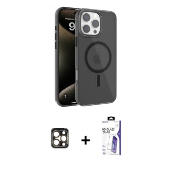 MARSİLYAN™- iPhone 16 Pro Max Kılıf Doruk Doku Özel Seri - Siyah Bilvis 3X AR HD Cam Ekran Koruyucu + PVD Metal Kamera Lens - GD