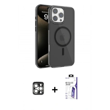 MARSİLYAN™- iPhone 16 Pro Max Kılıf Doruk Doku Özel Seri - Siyah Bilvis 3X AR HD Cam Ekran Koruyucu + PVD Metal Kamera Lens - GS