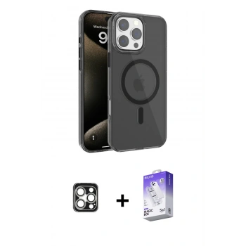 MARSİLYAN™- iPhone 16 Pro Max Kılıf Doruk Doku Özel Seri - Siyah Bilvis 5in1 3D Magic Cam Ekran Koruyucu + PVD Metal Kamera Lens - GS