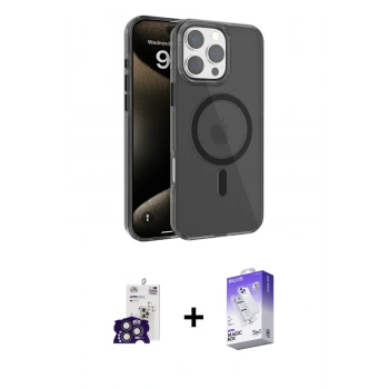 MARSİLYAN™- iPhone 16 Pro Max Kılıf Doruk Doku Özel Seri - Siyah Bilvis 5in1 3D Magic Cam Ekran Koruyucu + Bilvis Titan Kamera Lens - TMGI
