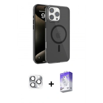 MARSİLYAN™- iPhone 16 Pro Max Kılıf Doruk Doku Özel Seri - Siyah Bilvis 5in1 3D Magic Cam Ekran Koruyucu + Pers Alüminyum Kamera Lens - GS