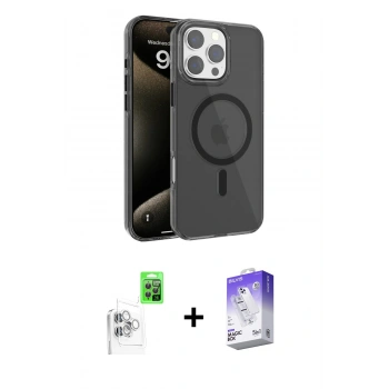 MARSİLYAN™- iPhone 16 Pro Max Kılıf Doruk Doku Özel Seri - Siyah Bilvis 5in1 3D Magic Cam Ekran Koruyucu + Raze Metal Kamera Lens - BZ