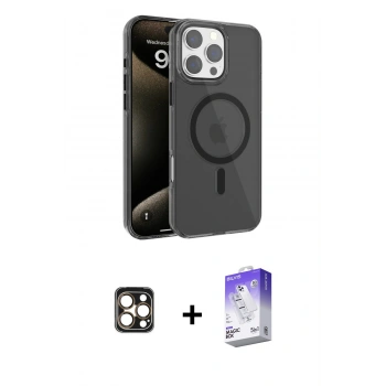 MARSİLYAN™- iPhone 16 Pro Max Kılıf Doruk Doku Özel Seri - Siyah Bilvis 5in1 3D Magic Cam Ekran Koruyucu + PVD Metal Kamera Lens - GD