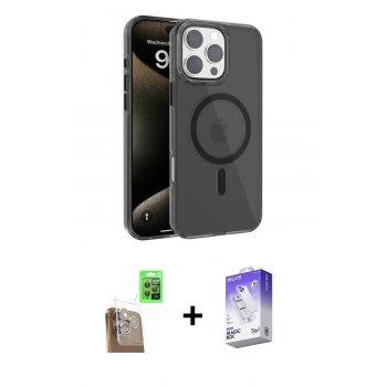 MARSİLYAN™- iPhone 16 Pro Max Kılıf Doruk Doku Özel Seri - Siyah Bilvis 5in1 3D Magic Cam Ekran Koruyucu + Raze Metal Kamera Lens - CLTM