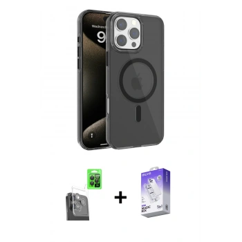 MARSİLYAN™- iPhone 16 Pro Max Kılıf Doruk Doku Özel Seri - Siyah Bilvis 5in1 3D Magic Cam Ekran Koruyucu + Raze Metal Kamera Lens - SH