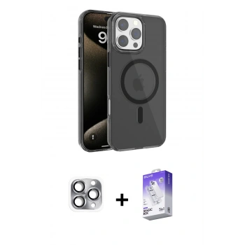 MARSİLYAN™- iPhone 16 Pro Max Kılıf Doruk Doku Özel Seri - Siyah Bilvis 5in1 3D Magic Cam Ekran Koruyucu + Pers Alüminyum Kamera Lens - GI