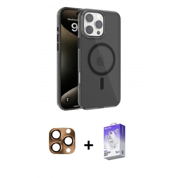 MARSİLYAN™- iPhone 16 Pro Max Kılıf Doruk Doku Özel Seri - Siyah Bilvis 5in1 3D Magic Cam Ekran Koruyucu + Pers Alüminyum Kamera Lens - CLTM