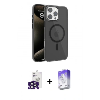 MARSİLYAN™- iPhone 16 Pro Max Kılıf Doruk Doku Özel Seri - Siyah Bilvis 5in1 3D Magic Cam Ekran Koruyucu + Bilvis Titan Kamera Lens - SH