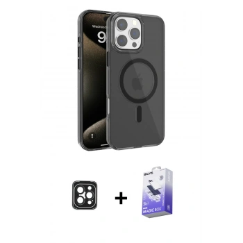 MARSİLYAN™- iPhone 16 Pro Max Kılıf Doruk Doku Özel Seri - Siyah Bilvis 5in1 5D Magic Hayalet Cam Ekran Koruyucu + PVD Metal Kamera Lens - SH