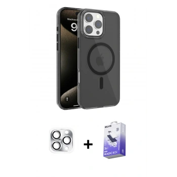 MARSİLYAN™- iPhone 16 Pro Max Kılıf Doruk Doku Özel Seri - Siyah Bilvis 5in1 5D Magic Hayalet Cam Ekran Koruyucu + Pers Alüminyum Kamera Lens - GS
