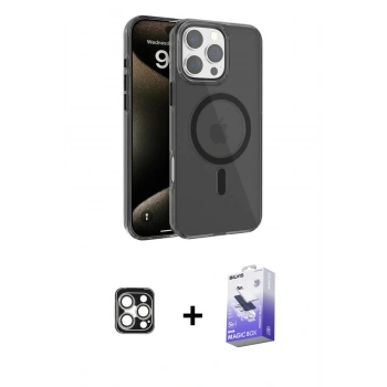 MARSİLYAN™- iPhone 16 Pro Max Kılıf Doruk Doku Özel Seri - Siyah Bilvis 5in1 5D Magic Hayalet Cam Ekran Koruyucu + PVD Metal Kamera Lens - GS