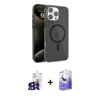 MARSİLYAN™- iPhone 16 Pro Max Kılıf Doruk Doku Özel Seri - Siyah Bilvis 5in1 5D Magic Hayalet Cam Ekran Koruyucu + Bilvis Titan Kamera Lens - SH
