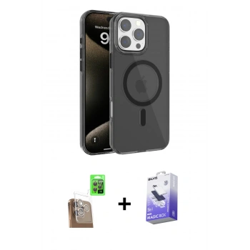 MARSİLYAN™- iPhone 16 Pro Max Kılıf Doruk Doku Özel Seri - Siyah Bilvis 5in1 5D Magic Hayalet Cam Ekran Koruyucu + Raze Metal Kamera Lens - CLTM
