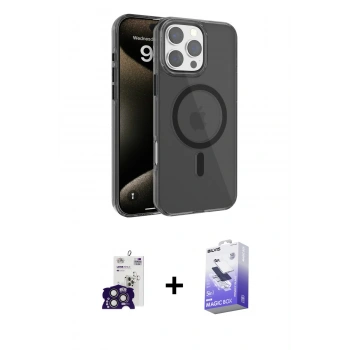 MARSİLYAN™- iPhone 16 Pro Max Kılıf Doruk Doku Özel Seri - Siyah Bilvis 5in1 5D Magic Hayalet Cam Ekran Koruyucu + Bilvis Titan Kamera Lens - TMGI