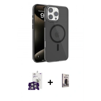 MARSİLYAN™- iPhone 16 Pro Max Kılıf Doruk Doku Özel Seri - Siyah Bilvis Hayalet Cam Ekran Koruyucu + Bilvis Titan Kamera Lens - GS