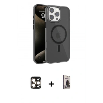 MARSİLYAN™- iPhone 16 Pro Max Kılıf Doruk Doku Özel Seri - Siyah Bilvis Hayalet Cam Ekran Koruyucu + PVD Metal Kamera Lens - GD
