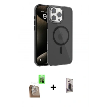 MARSİLYAN™- iPhone 16 Pro Max Kılıf Doruk Doku Özel Seri - Siyah Bilvis Hayalet Cam Ekran Koruyucu + Raze Metal Kamera Lens - CLTM