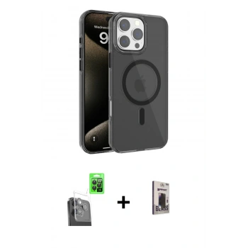 MARSİLYAN™- iPhone 16 Pro Max Kılıf Doruk Doku Özel Seri - Siyah Bilvis Hayalet Cam Ekran Koruyucu + Raze Metal Kamera Lens - SH