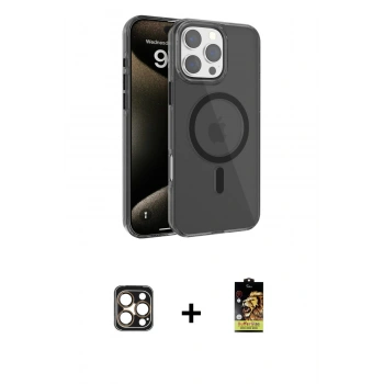 MARSİLYAN™- iPhone 16 Pro Max Kılıf Doruk Doku Özel Seri - Siyah Buffer Cam Ekran Koruyucu + PVD Metal Kamera Lens - GD