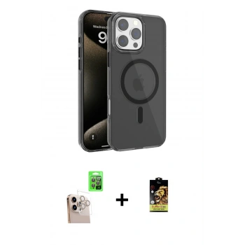 MARSİLYAN™- iPhone 16 Pro Max Kılıf Doruk Doku Özel Seri - Siyah Buffer Cam Ekran Koruyucu + Raze Metal Kamera Lens - NLGY