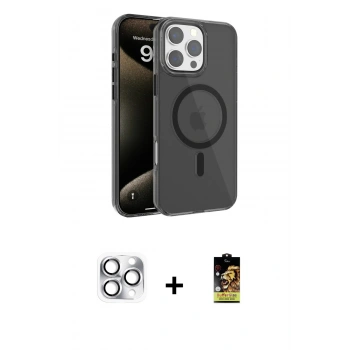 MARSİLYAN™- iPhone 16 Pro Max Kılıf Doruk Doku Özel Seri - Siyah Buffer Cam Ekran Koruyucu + Pers Alüminyum Kamera Lens - GS