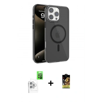 MARSİLYAN™- iPhone 16 Pro Max Kılıf Doruk Doku Özel Seri - Siyah Buffer Cam Ekran Koruyucu + Raze Metal Kamera Lens - BZ