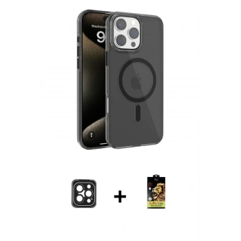 MARSİLYAN™- iPhone 16 Pro Max Kılıf Doruk Doku Özel Seri - Siyah Buffer Cam Ekran Koruyucu + PVD Metal Kamera Lens - SH