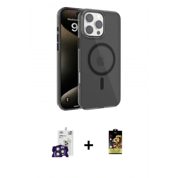 MARSİLYAN™- iPhone 16 Pro Max Kılıf Doruk Doku Özel Seri - Siyah Buffer Cam Ekran Koruyucu + Bilvis Titan Kamera Lens - TMGI