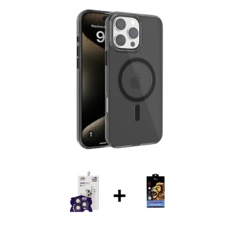 MARSİLYAN™- iPhone 16 Pro Max Kılıf Doruk Doku Özel Seri - Siyah Buffer Hayalet Cam Ekran Koruyucu + Bilvis Titan Kamera Lens - TMGI