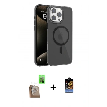 MARSİLYAN™- iPhone 16 Pro Max Kılıf Doruk Doku Özel Seri - Siyah Buffer Hayalet Cam Ekran Koruyucu + Raze Metal Kamera Lens - CLTM
