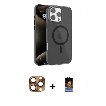 MARSİLYAN™- iPhone 16 Pro Max Kılıf Doruk Doku Özel Seri - Siyah Buffer Hayalet Cam Ekran Koruyucu + Pers Alüminyum Kamera Lens - CLTM