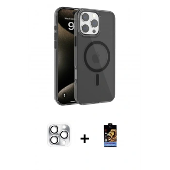 MARSİLYAN™- iPhone 16 Pro Max Kılıf Doruk Doku Özel Seri - Siyah Buffer Hayalet Cam Ekran Koruyucu + Pers Alüminyum Kamera Lens - GS