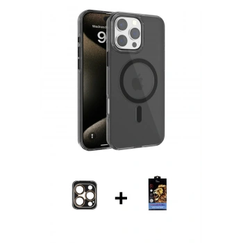 MARSİLYAN™- iPhone 16 Pro Max Kılıf Doruk Doku Özel Seri - Siyah Buffer Hayalet Cam Ekran Koruyucu + PVD Metal Kamera Lens - GD