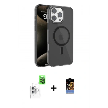 MARSİLYAN™- iPhone 16 Pro Max Kılıf Doruk Doku Özel Seri - Siyah Buffer Hayalet Cam Ekran Koruyucu + Raze Metal Kamera Lens - BZ