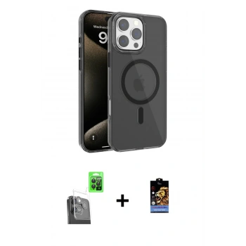MARSİLYAN™- iPhone 16 Pro Max Kılıf Doruk Doku Özel Seri - Siyah Buffer Hayalet Cam Ekran Koruyucu + Raze Metal Kamera Lens - SH