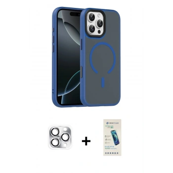MARSİLYAN™- iPhone 16 Pro Max Kılıf Doruk Form Serisi - Şeffaf Pasifik Cam Ekran Koruyucu + Pers Alüminyum Kamera Lens - GS