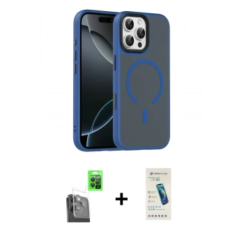 MARSİLYAN™- iPhone 16 Pro Max Kılıf Doruk Form Serisi - Şeffaf Pasifik Cam Ekran Koruyucu + Raze Metal Kamera Lens - SH