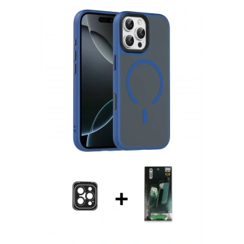 MARSİLYAN™- iPhone 16 Pro Max Kılıf Doruk Form Serisi - Siyah 360 Mat Full Body Arka Koruyucu + PVD Metal Kamera Lens - SH