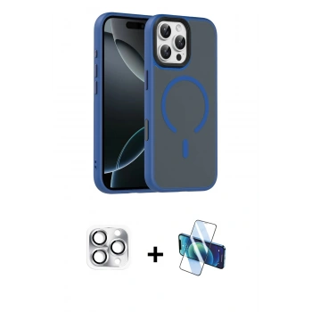 MARSİLYAN™- iPhone 16 Pro Max Kılıf Doruk Form Serisi - Siyah 3D Antistatik Cam Ekran Koruyucu + Pers Alüminyum Kamera Lens - GS