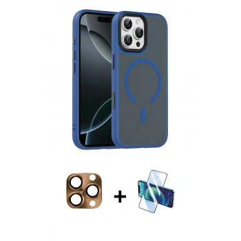 MARSİLYAN™- iPhone 16 Pro Max Kılıf Doruk Form Serisi - Siyah 3D Antistatik Cam Ekran Koruyucu + Pers Alüminyum Kamera Lens - CLTM