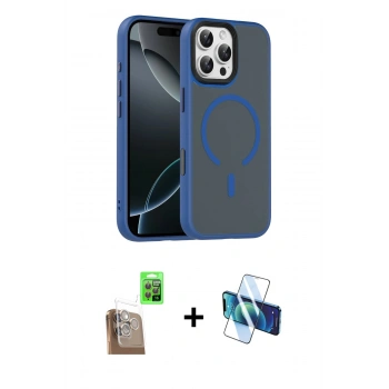MARSİLYAN™- iPhone 16 Pro Max Kılıf Doruk Form Serisi - Siyah 3D Antistatik Cam Ekran Koruyucu + Raze Metal Kamera Lens - CLTM